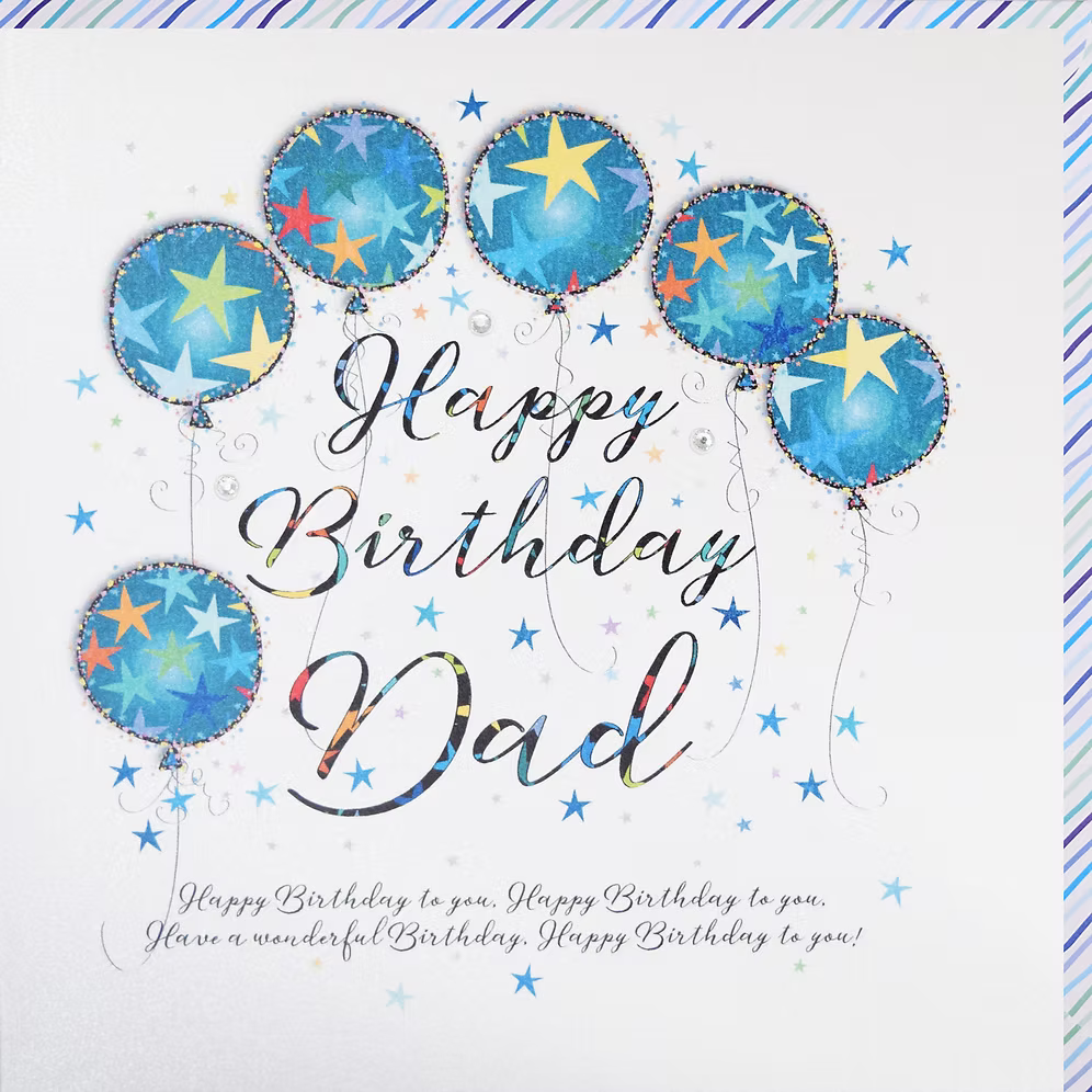 Happy Birthday Dad card by Wendy Jones-Blackett featuring colorful birthday message and cheerful design, ideal for celebrating dads.