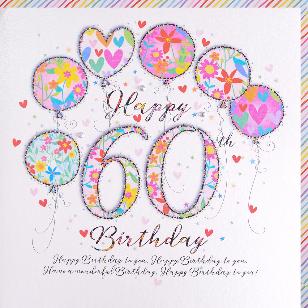 Happy 60th Birthday card by Wendy Jones-Blackett featuring colorful birthday design, ideal for celebrating a special milestone.