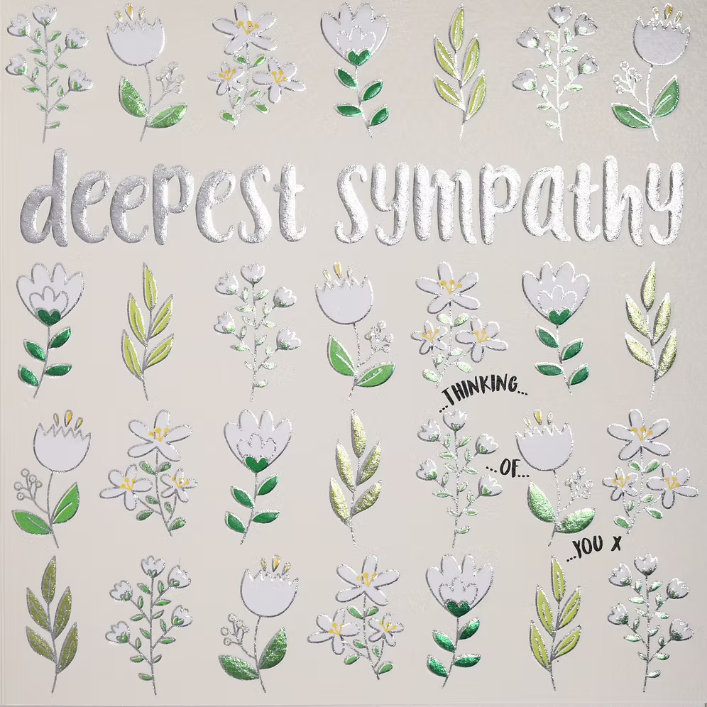 Close-up of a Sympathy flower card by Wendy Jones-Blackett, featuring elegant floral design for heartfelt condolences.