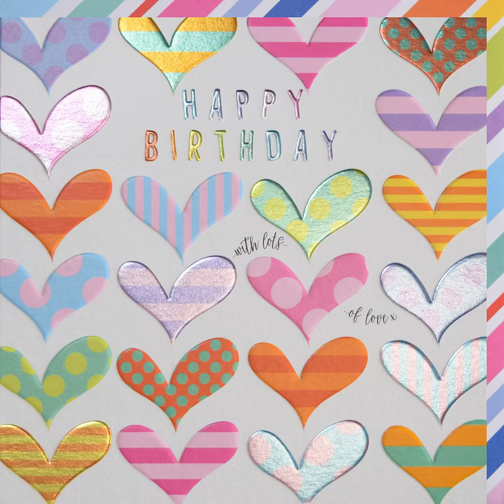 Happy Birthday (Multi-hearts) Card
