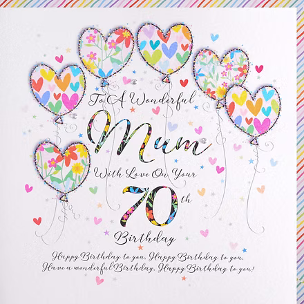 Wendy Jones-Blackett Happy 70th Birthday Mum card featuring festive design, perfect for celebrating mothers turning 70.