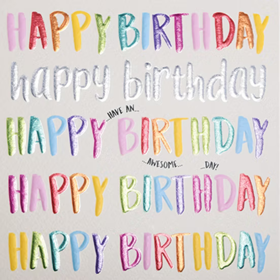 Pink birthday card with cheerful "Happy Birthday" message, designed by Wendy Jones-Blackett for Cornucopia Home and Gift.