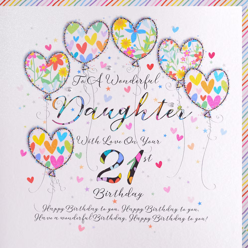 Daughter 21st Birthday Card – Heart Balloons