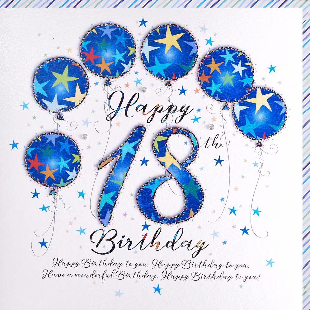 18 - Happy 18th Birthday Card - Blue Balloons