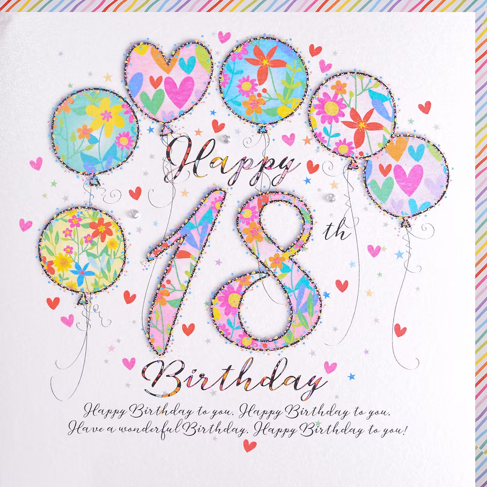 Happy 18th birthday female card by Wendy Jones-Blackett featuring colorful floral design, ideal for celebrating a special milestone.