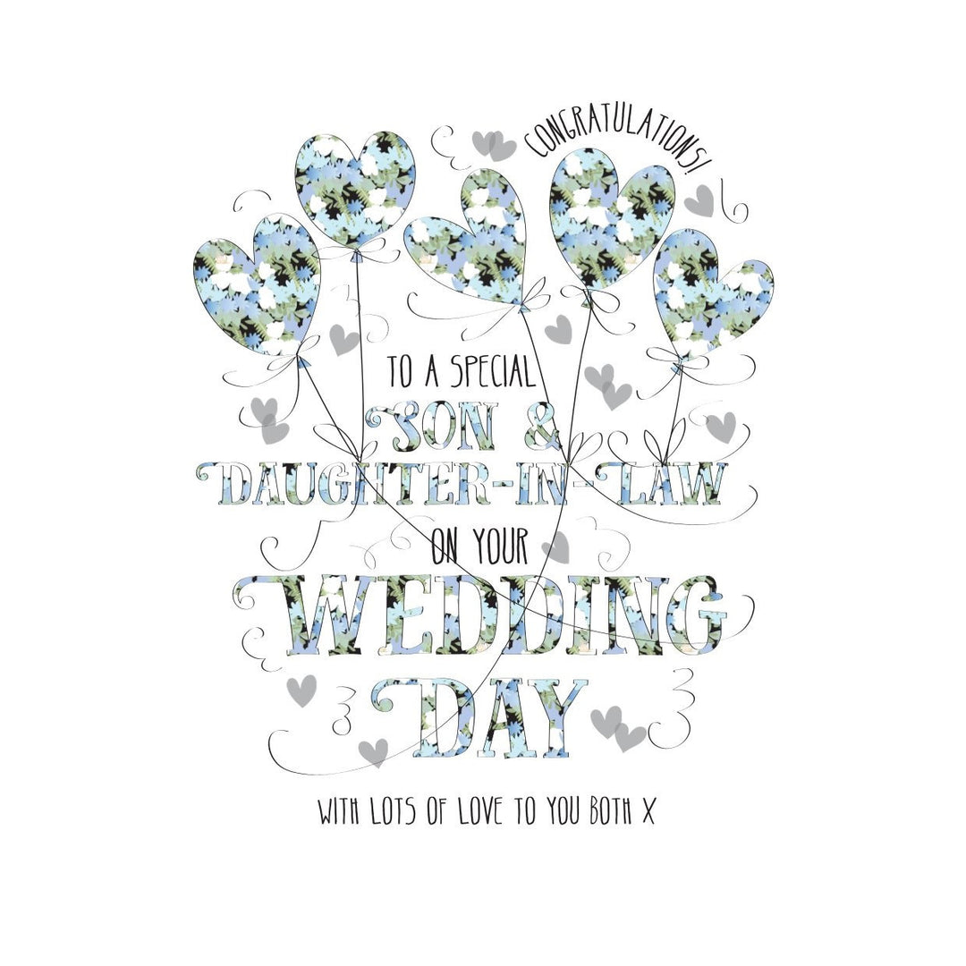 Wedding day card for son and daughter-in-law by Wendy Jones-Blackett, featuring elegant floral design from Cornucopia Home and Gift.