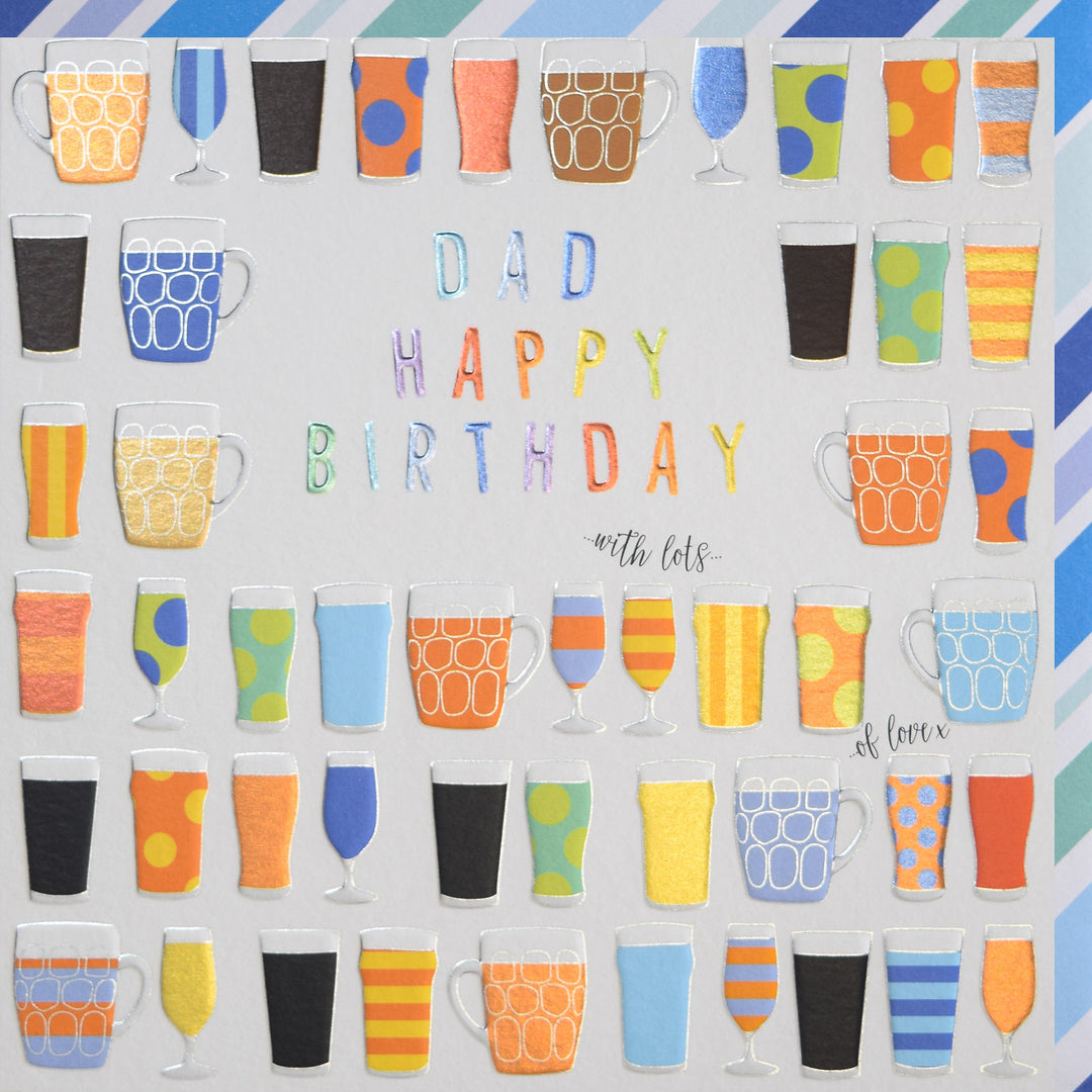 Happy Birthday Dad beer card by Wendy Jones-Blackett featuring colorful birthday message and beer-themed design.