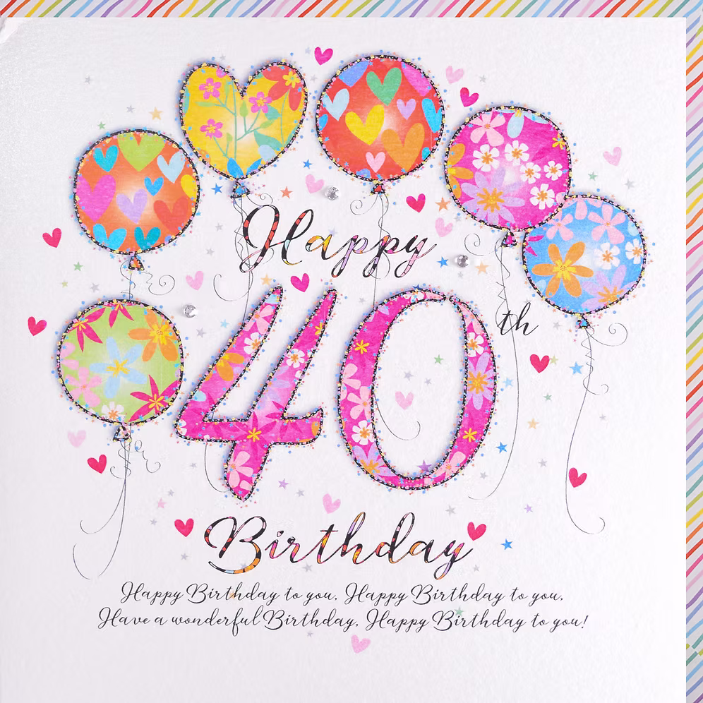 Colorful Happy 40th Birthday card by Wendy Jones-Blackett featuring cheerful birthday design for special celebrations.