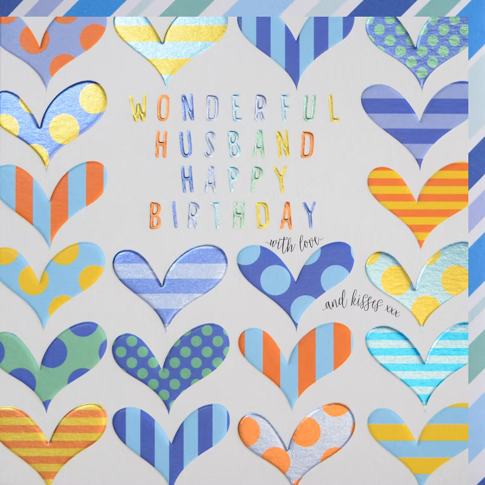 Wonderful Husband Happy Birthday Card - Hearts