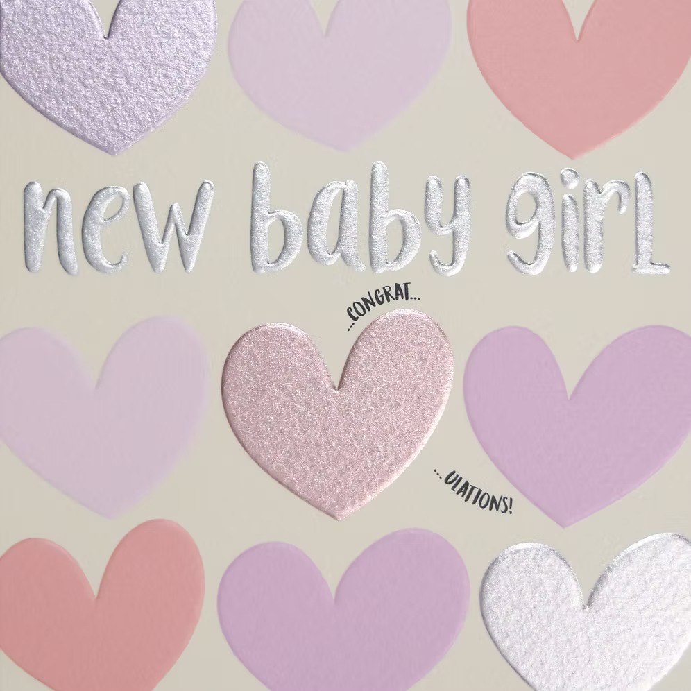 New Baby Girl Hearts Card
