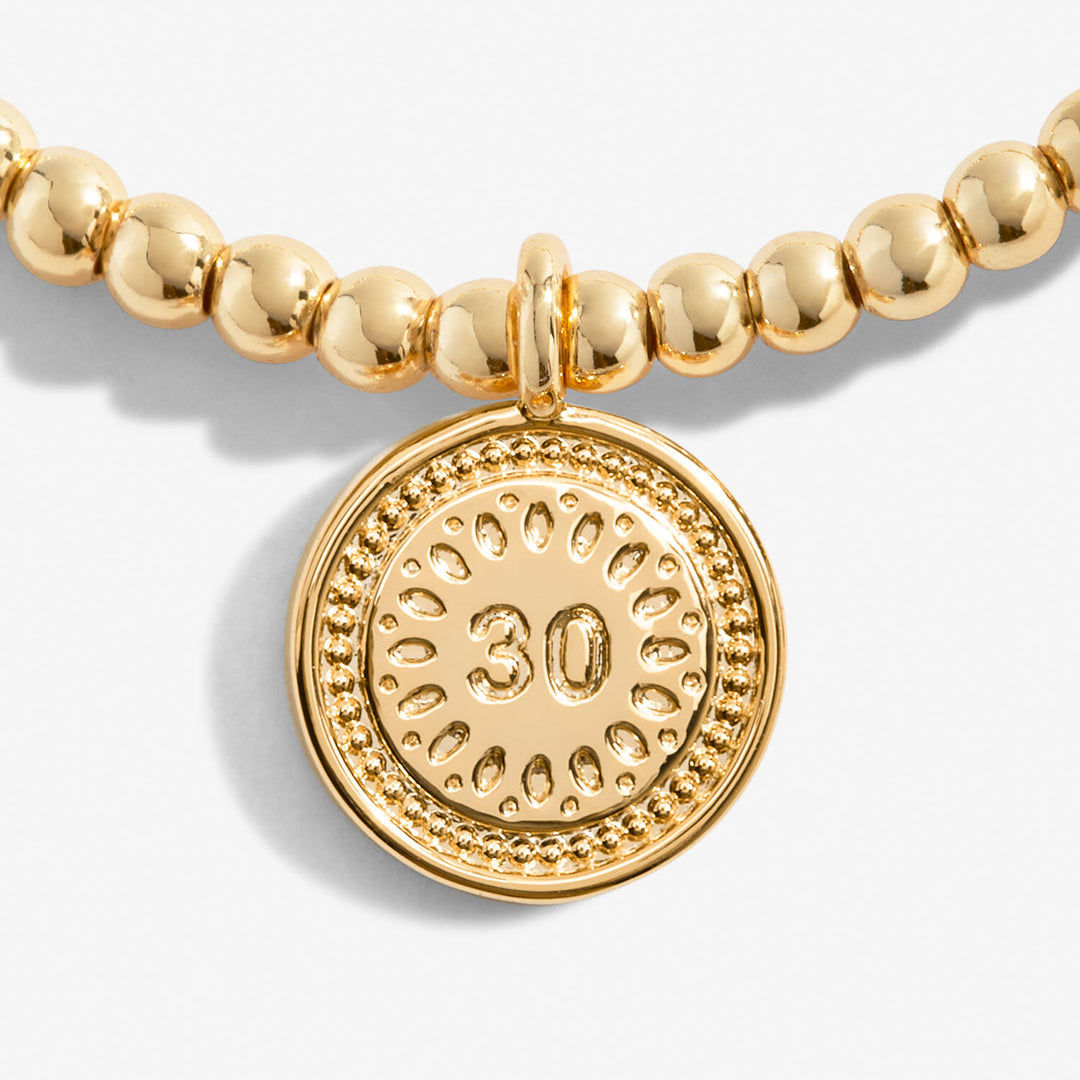 Joma Jewellery 30th birthday bracelet with a charm, featuring delicate silver design for celebrating milestone birthdays.