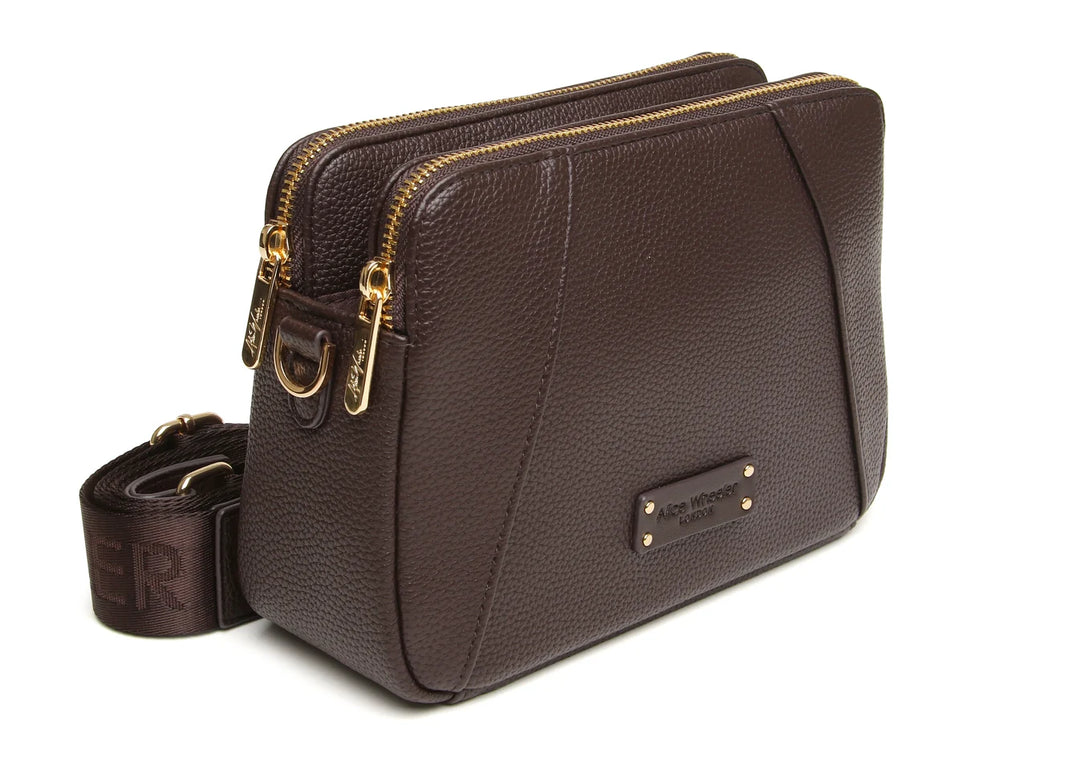 Kensington Double Zip Crossbody Bag - Chocolate Brown