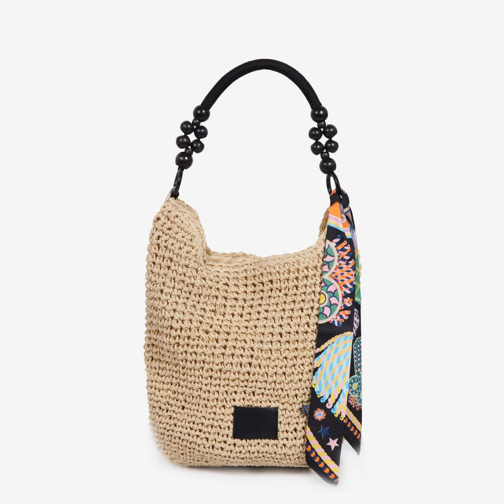 Handmade Straw Beaded Bag Detail Black