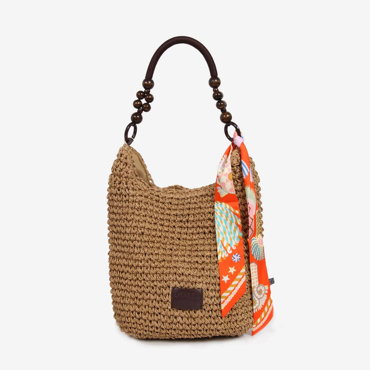 Handmade Straw Beaded Bag Detail Orange