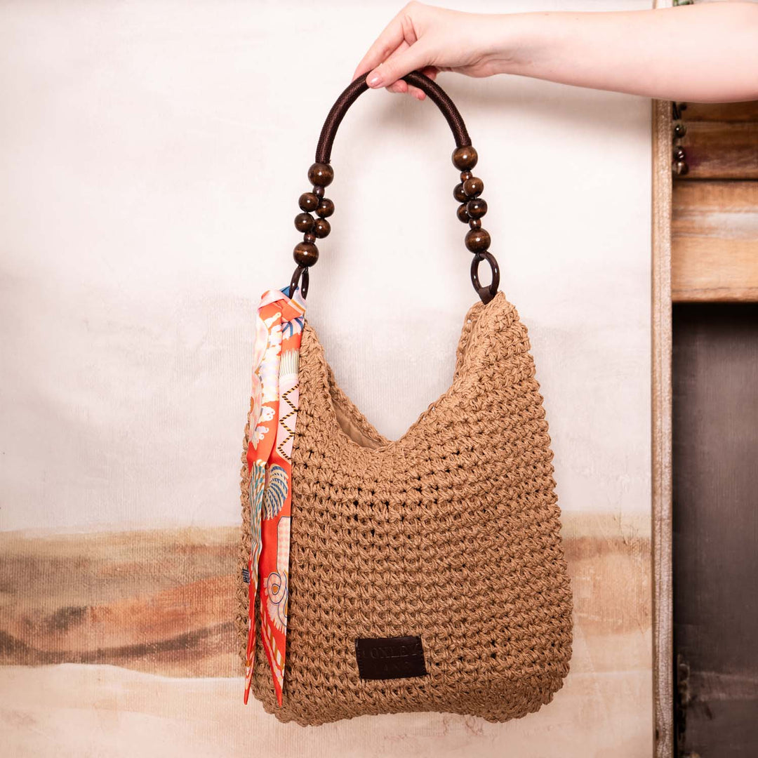 Handmade Straw Beaded Bag Detail Orange