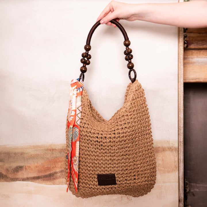 Handmade Straw Beaded Bag Detail Orange