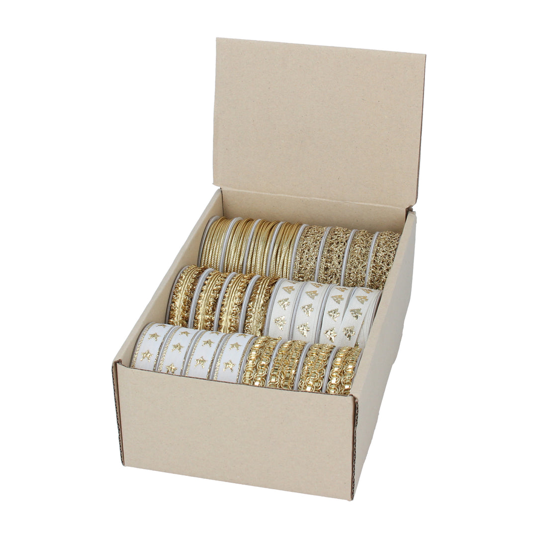 Gold assorted mini ribbon from Gisela Graham Christmas collection, featuring vibrant gold ribbons for holiday decorating.