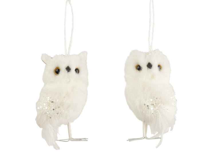 White Glitter Owl Christmas Decoration - 2 Assorted Designs