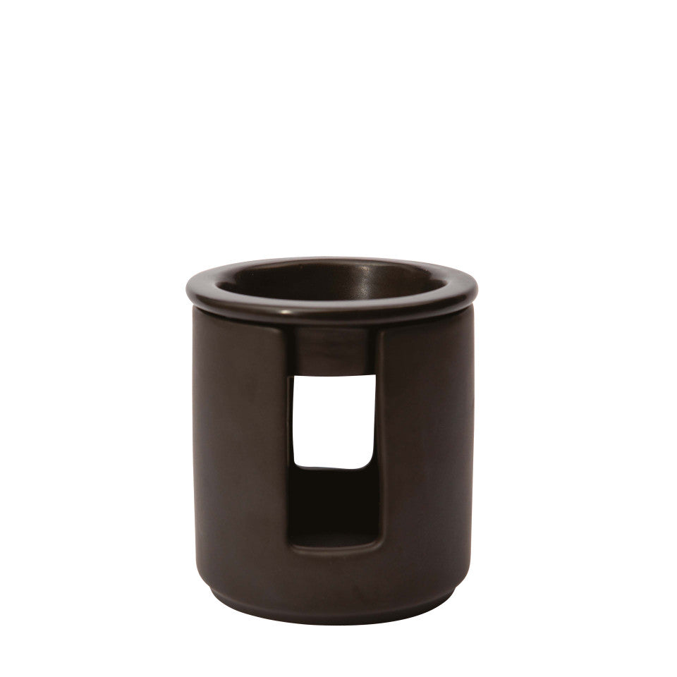 Black ceramic wax melter by Stoneglow, featuring a sleek design for safe and elegant candle or wax melting.