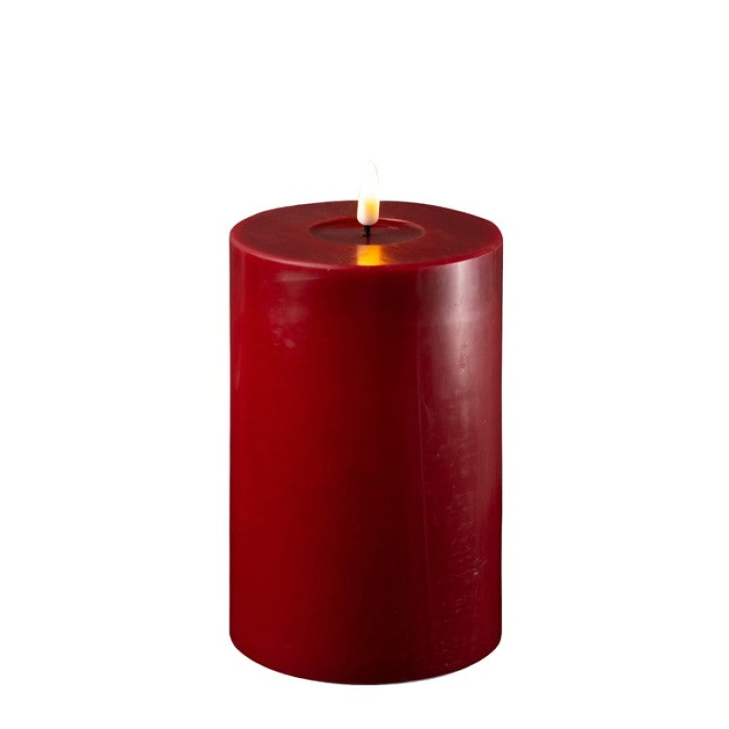 Bordeaux-colored LED candle from Cornucopia Home and Gift, 10cm diameter and 15cm height, designed for elegant home decor.