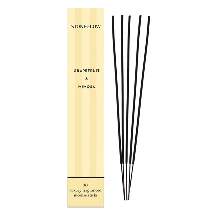 Stoneglow Modern Classics grapefruit and mimosa incense sticks in a pack of 30, showcasing aromatic natural incense sticks.