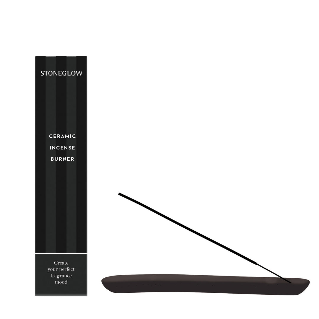 Black Modern Classics ceramic incense burner by Stoneglow with sleek, minimalist design for aromatic incense burning.