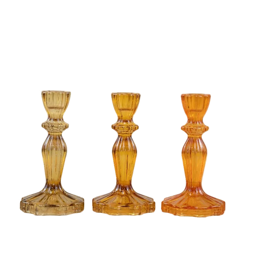 Coloured Glass Candle Holder - 3 Assorted colours