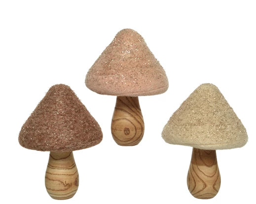 Hanging Mushroom wool decoration by KAEMINGK from Cornucopia Home and Gift, featuring a soft, handcrafted wool mushroom ornament.