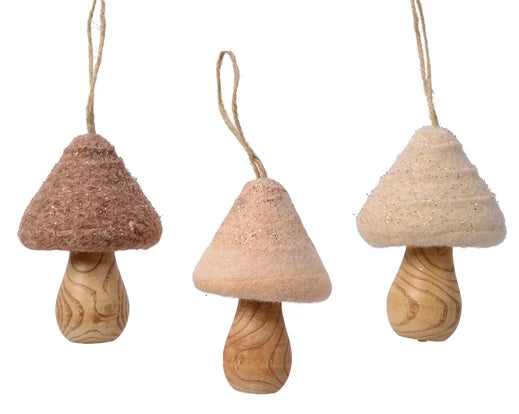 KAEMINGK Mushroom glitter decorations featuring colorful, shimmering mushroom shapes for craft and home decor projects.