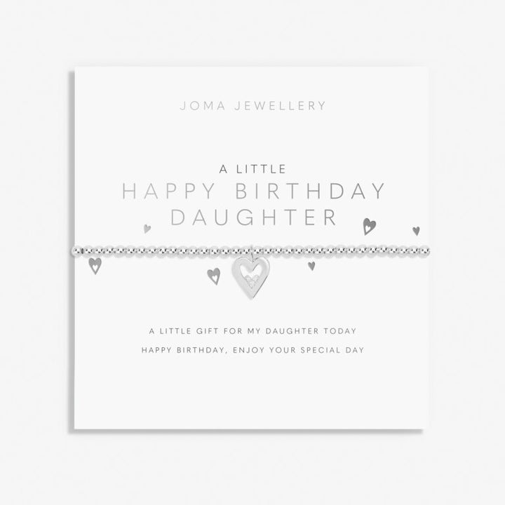 Joma Jewellery "Happy Birthday Daughter" bracelet with silver-tone charm and delicate chain, perfect for celebrating her special day.