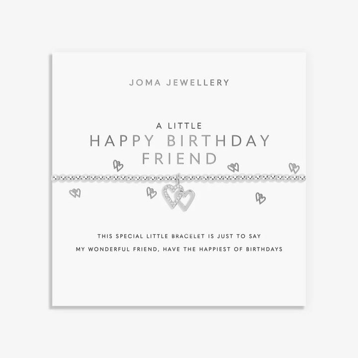 Joma Jewellery Little Happy Birthday Friend bracelet featuring a charming silver charm and colorful beads on a delicate chain.