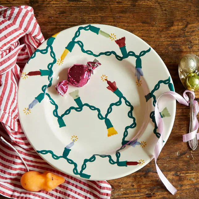 Emma Bridgewater Christmas fairy lights plate featuring festive design and 6½ inch size, perfect for holiday decorating.