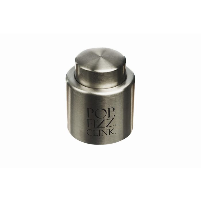 Selbrae House Pop Fizz Clink Prosecco stopper with a decorative design, fitting securely on a champagne bottle.