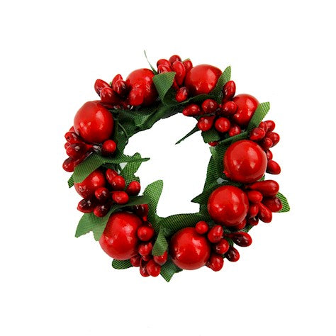 Red berry Bauble Candle Ring from Cornucopia Home and Gift, 4cm Ascalon Christmas decoration with red berries and festive accents.