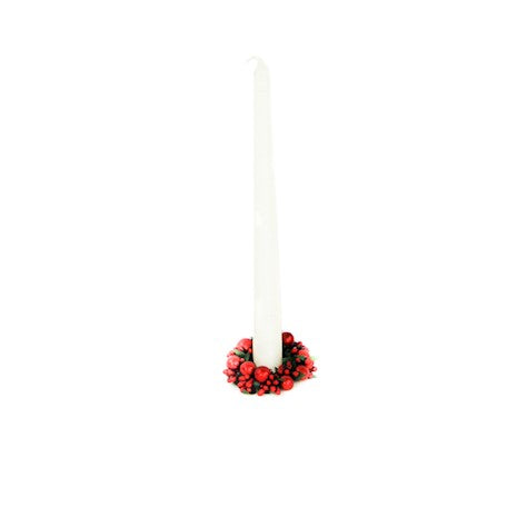Red berry bauble candle ring, 4cm, festive Christmas decoration by Cornucopia Home and Gift, featuring red berries and baubles.
