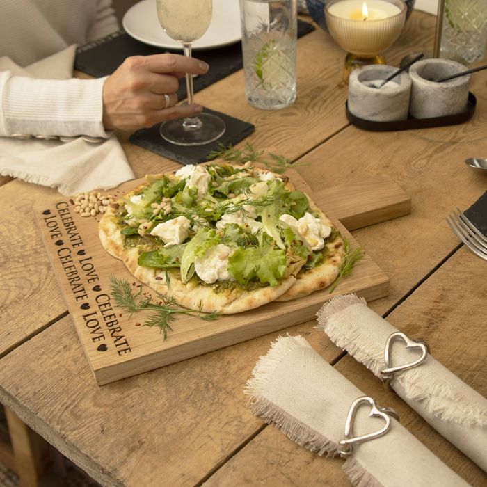 Selbrae House Love and Celebrate medium oak serving paddle with engraved design, perfect for entertaining and special occasions