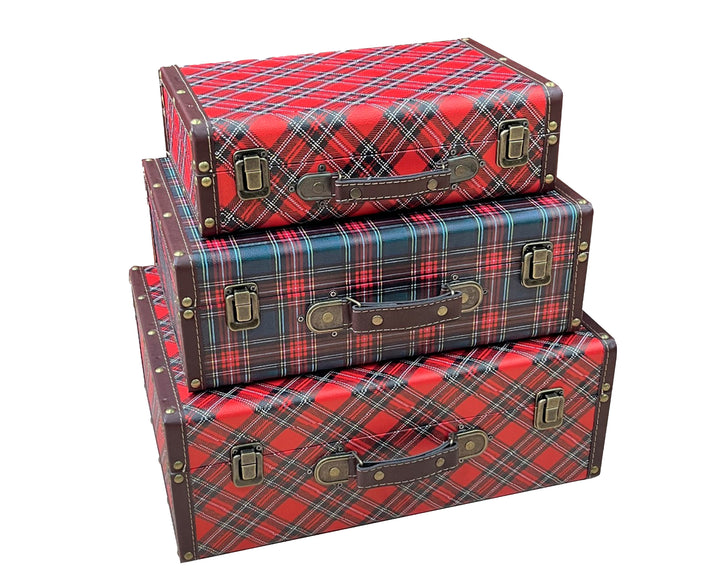 Christmas Tartan Suitcase Boxes - Set of 3 Nesting Cases