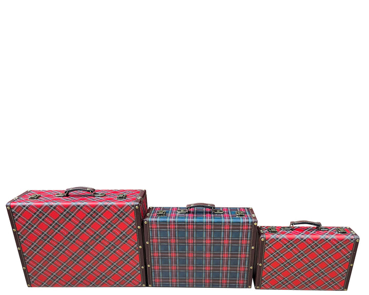 Christmas Tartan Suitcase Boxes - Set of 3 Nesting Cases