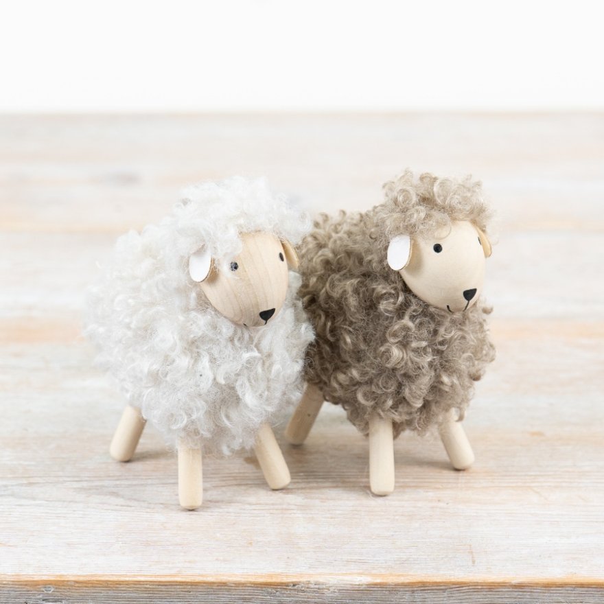 Natural Wooden Sheep Ornament 12cm