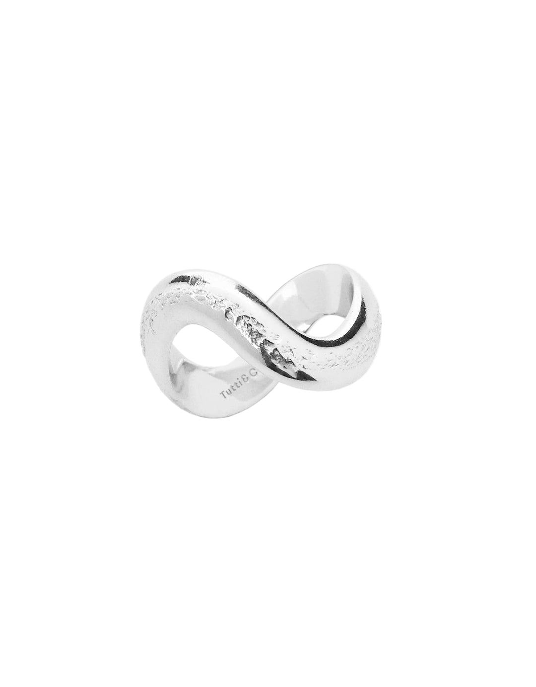 Silver Shadow Ring by Tutti & Co featuring a sleek, modern design, displayed on a neutral background for stylish presentation.