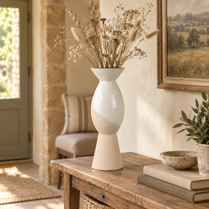 Lorenzo White and Sand Ceramic Vase - 41cm