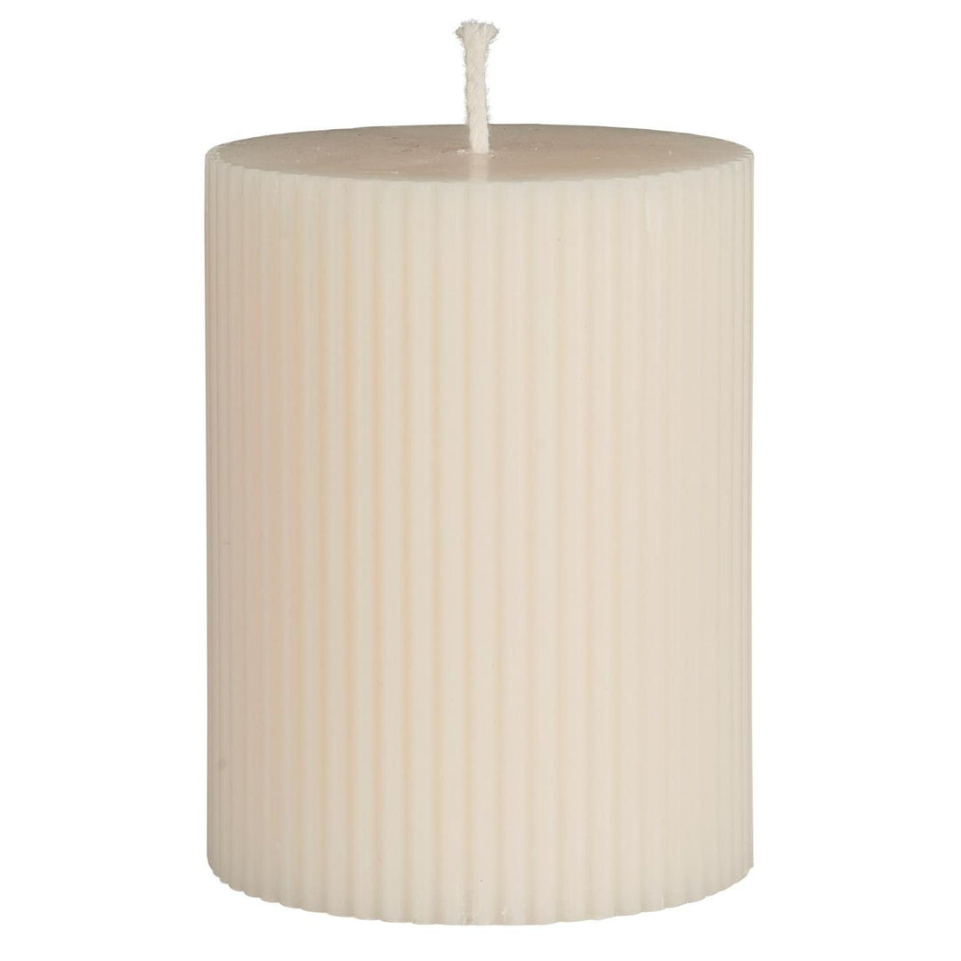 White grooved pillar candle from IB Laursen Summer collection, made of paraffin wax, by Cornucopia Home and Gift.