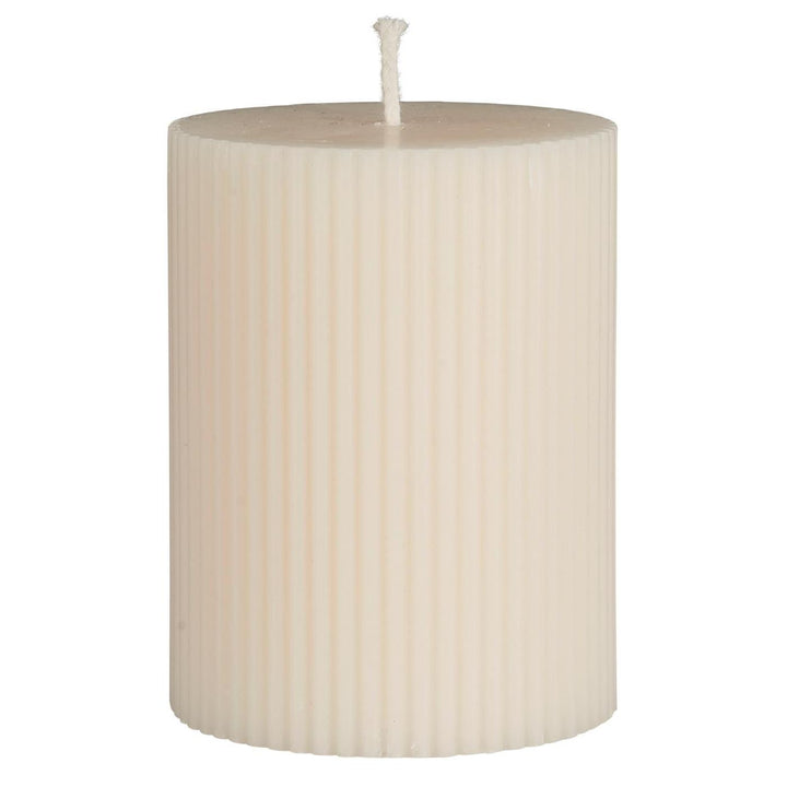 White grooved pillar candle from IB Laursen Summer collection, made of paraffin wax, by Cornucopia Home and Gift.