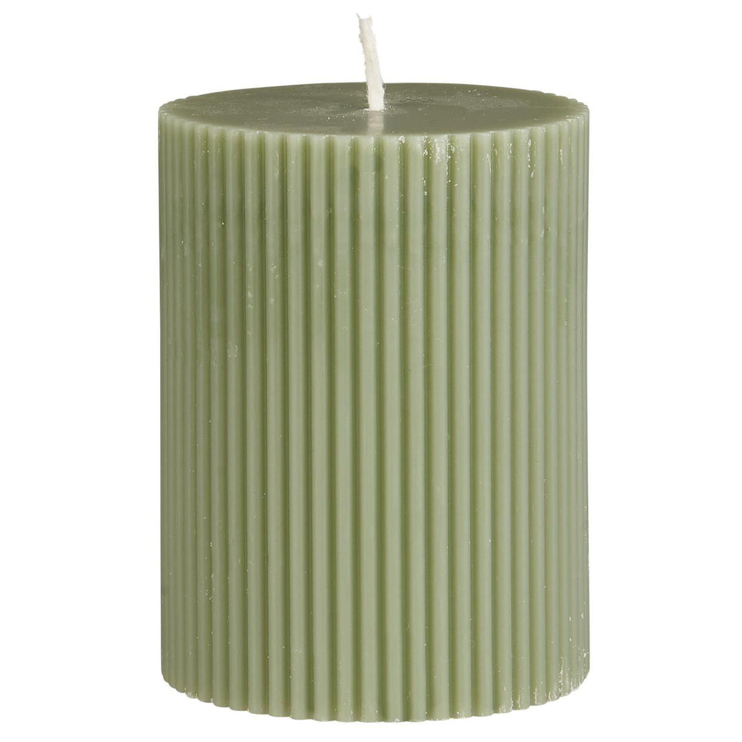 Pillar candle grooved dusty green
