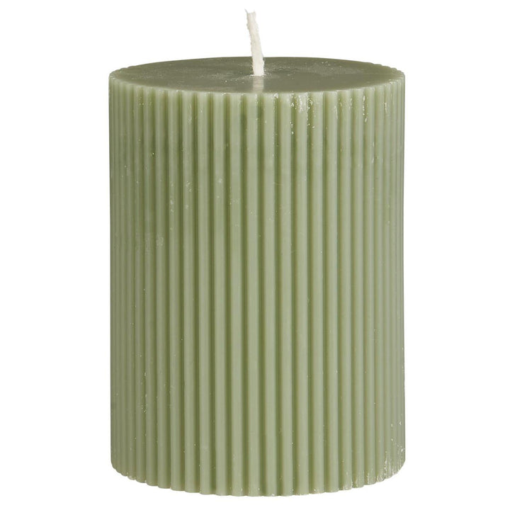Pillar candle grooved dusty green