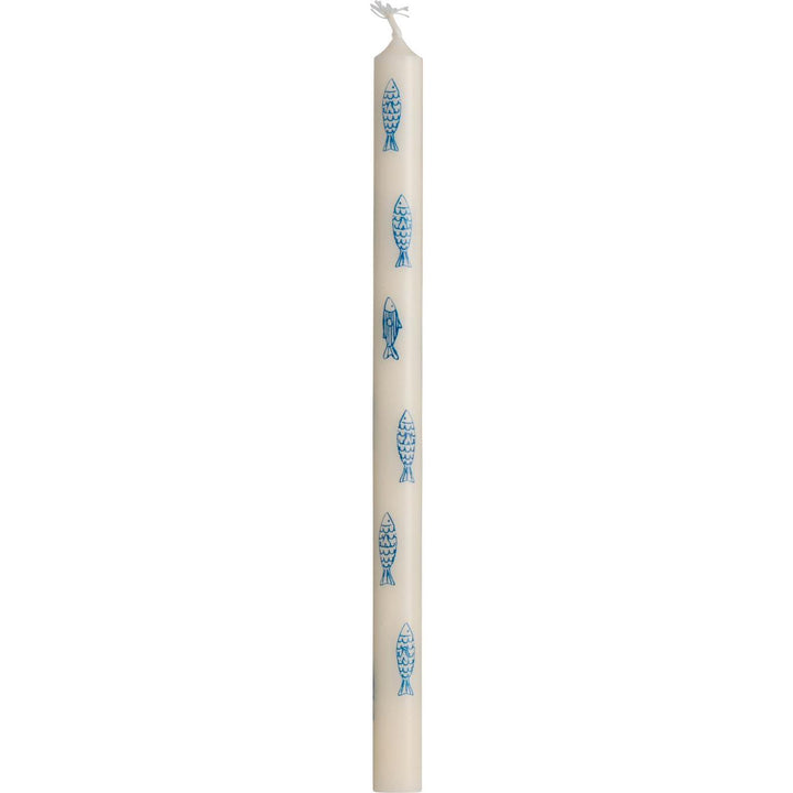 Blue fish taper candle from IB Laursen Summer collection, featuring a decorative blue fish design on a white candle.