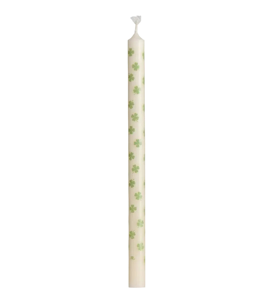 Taper candle with Green clovers