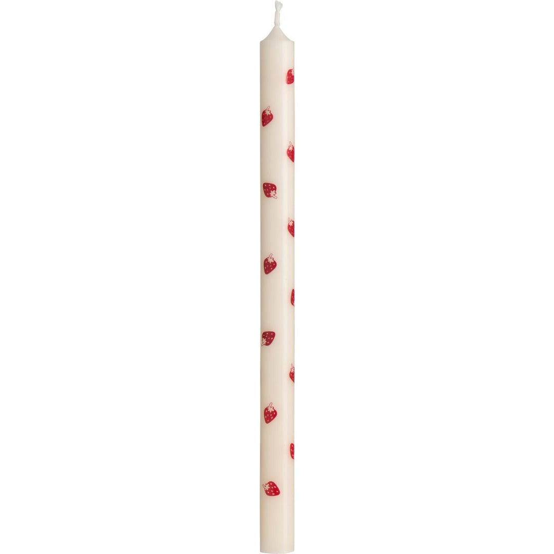 IB Laursen Summer taper candle featuring realistic strawberry designs, perfect for summer decor from Cornucopia Home and Gift.