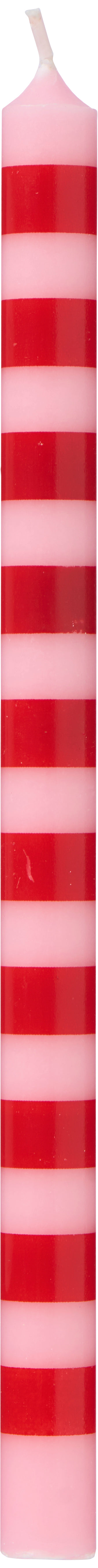 Striped Taper Candle - Red and Light Pink