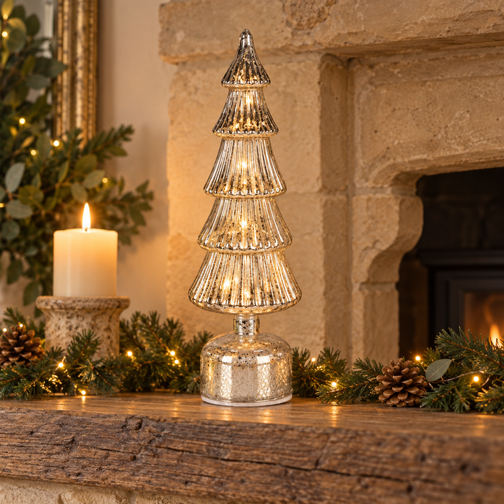 Large Silver Lit Rotating Tree